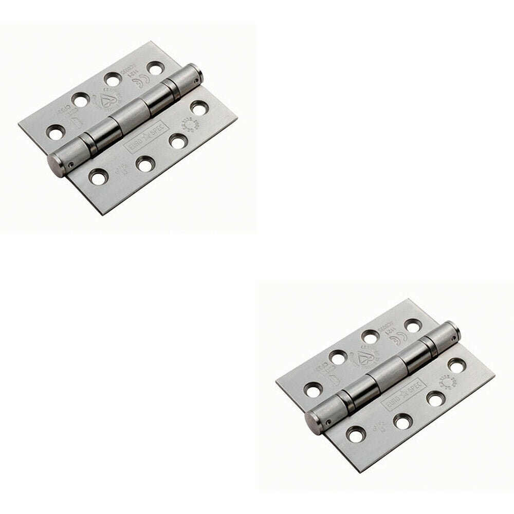 Loops 2x PAIR 102 x 76 x 3mm Ball Bearing Hinge Satin Stainless Steel Interior Door in Metallics