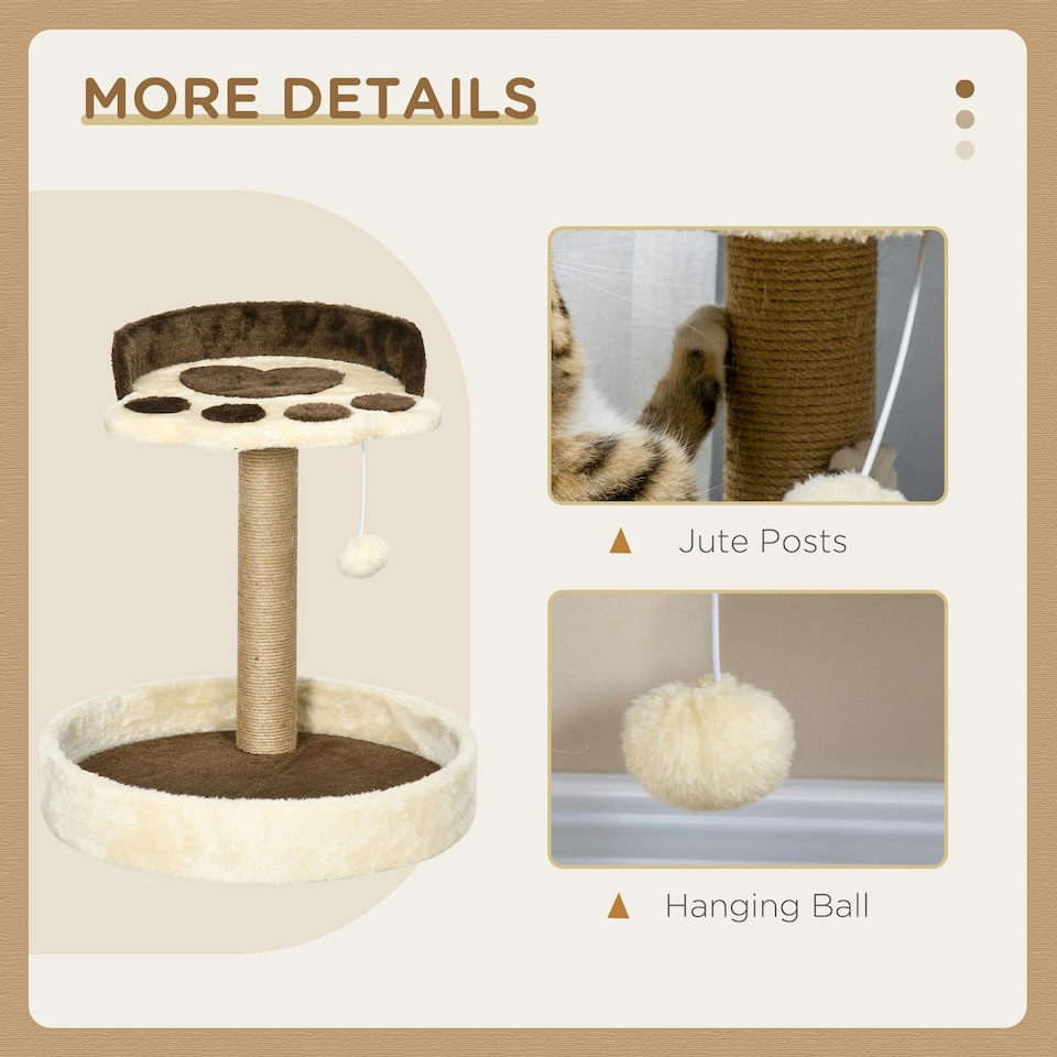 image 1 of PawHut 44cm Cat Tree Tower with Scratch Post, Platforms, Ball, Brown
