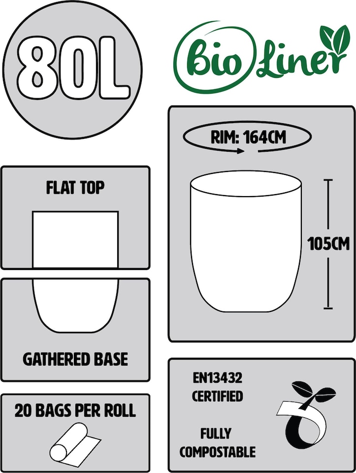 image 1 of BioLiner 80 Litre Compostable Bags for Swing Bins & Dustbins - 8 Rolls