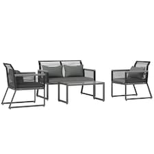 Outsunny 4 Pieces Rattan Garden Furniture Set for 4 Person, Charcoal Grey