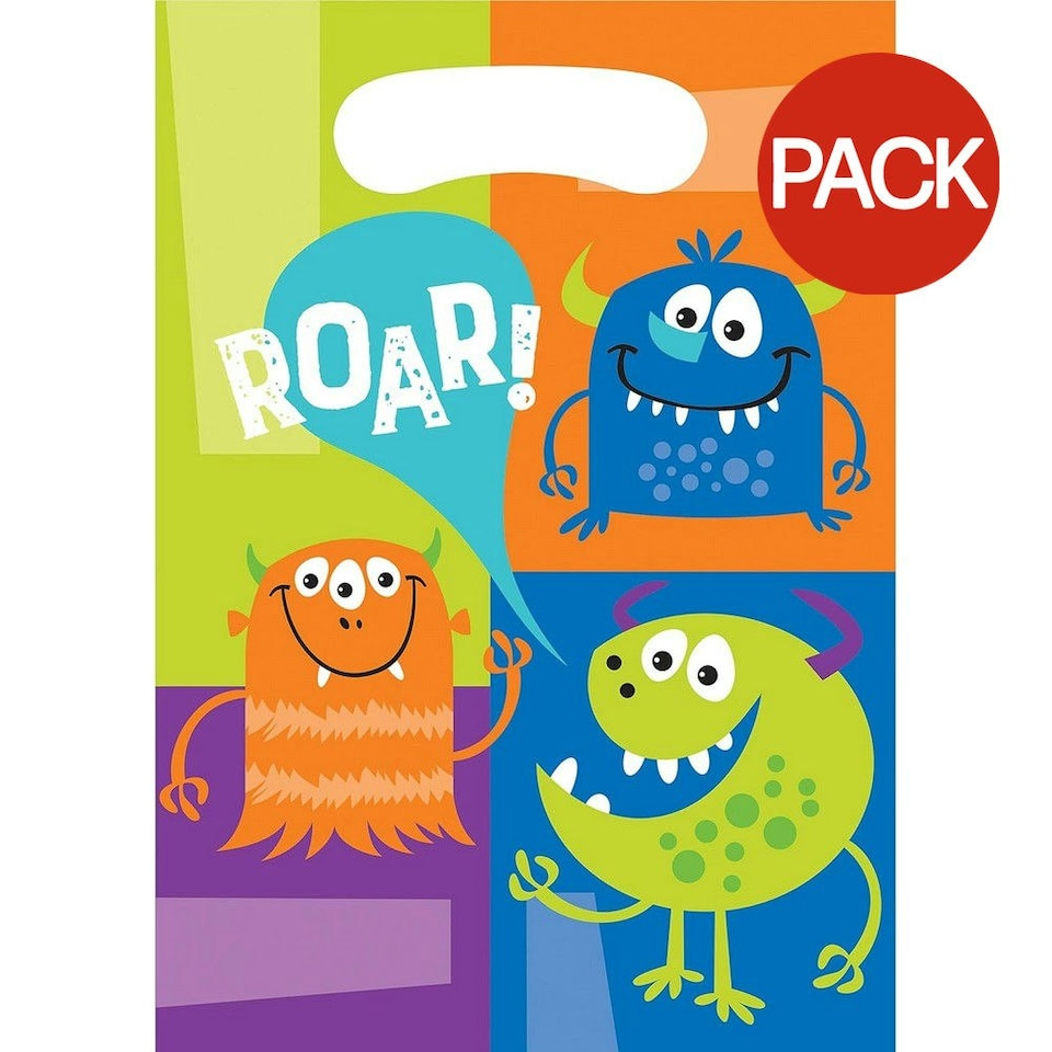 Creative Party Roar! Monster Party Bags (Pack of 8) - Multicoloured - One Size