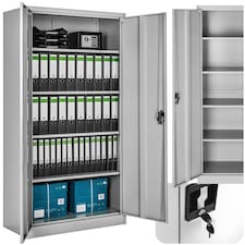 Filing Cabinet Blain - 5 height-adjustable shelves, lockable doors Grey