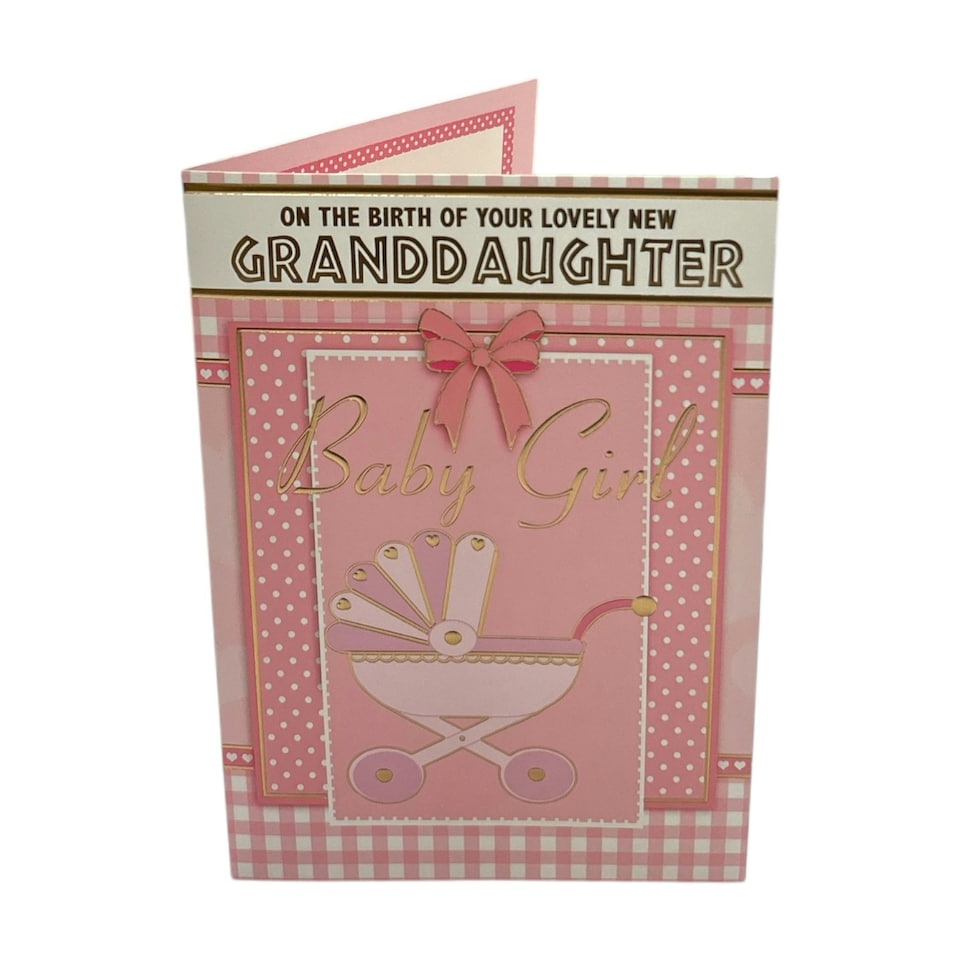 image 1 of On Birth Of Granddaughter Pink Pram Design Congratulations Card