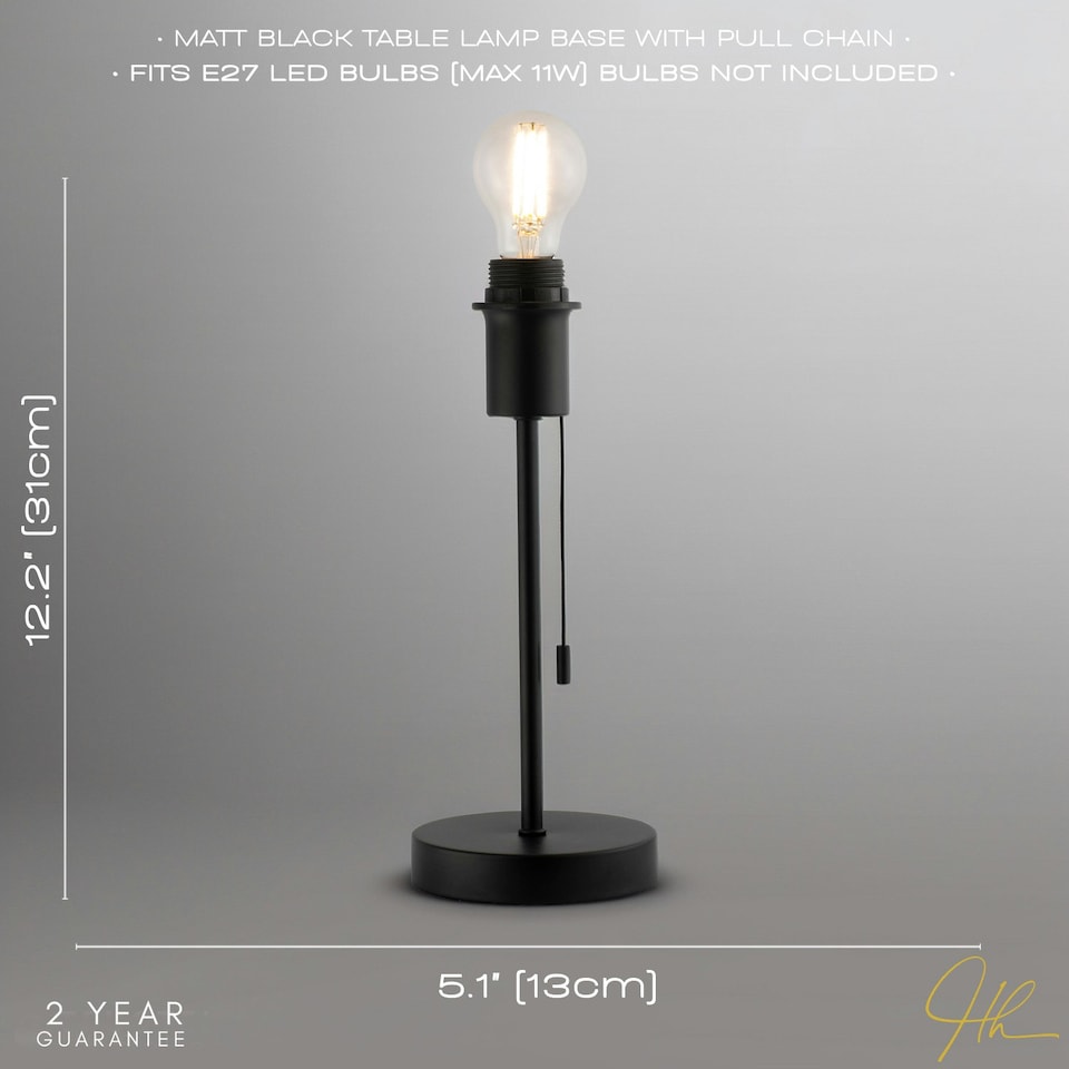 image 1 of Traditional and Classic Table Lamp Base in Matte Black with Pull Cord Switch | Black