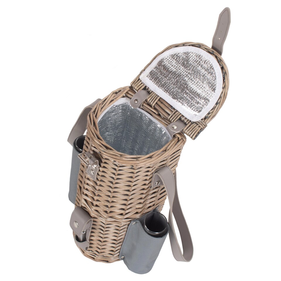 image 1 of Wicker Single Bottle and 2 Champagne Glass Carrier With Shoulder Strap