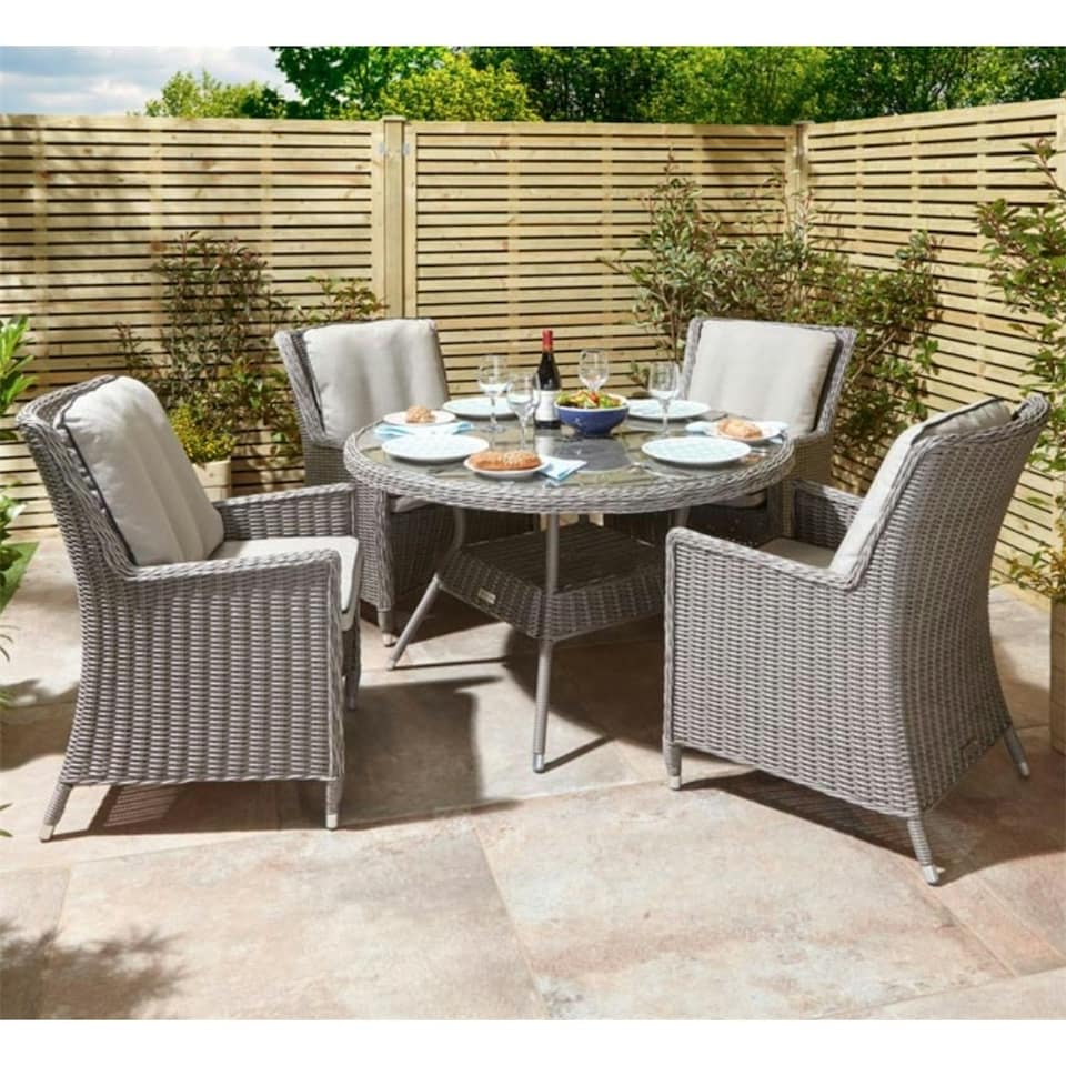 image 1 of 4 Seater Natural Stone Rattan Weave Garden Dining Set