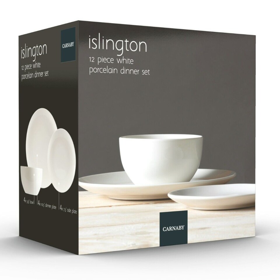 image 1 of Carnaby 12 Piece Dinnerware Porcelain White Dinner Set Tabeleware for 4