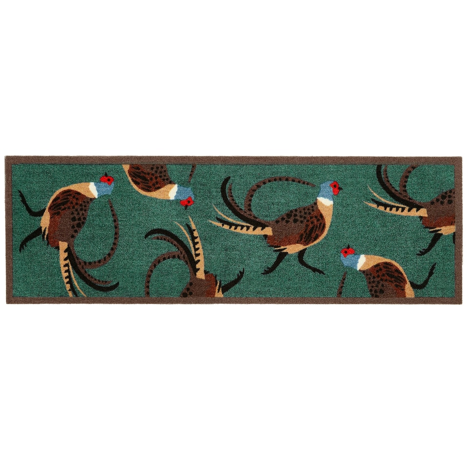 image 1 of My Mat Nylon Indoor Pattern Pheasant Green Door Mat Runner 50x150