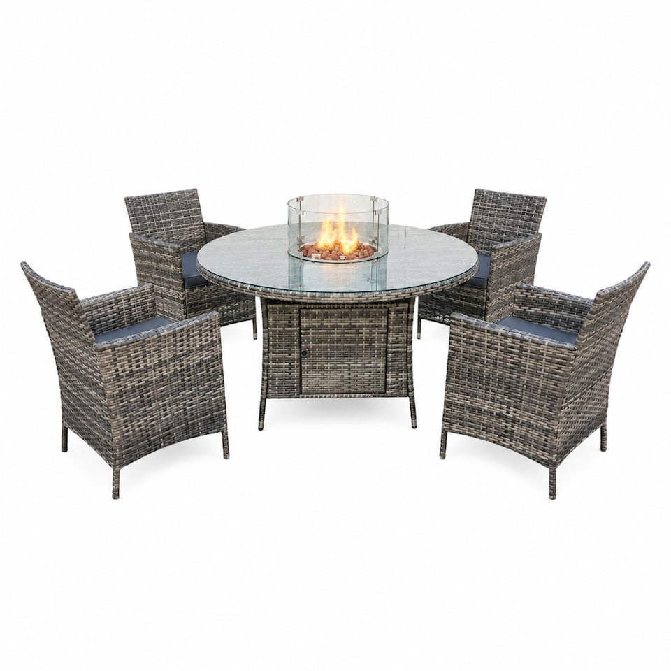 image 1 of Amazon Rattan Fire Pit Dining Set - Round Table with 4 Chairs | Grey