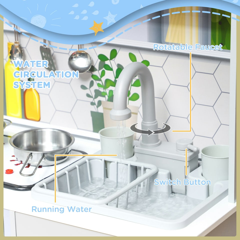 image 1 of AIYAPLAY Play Kitchen, Pretend Toy Kitchen w/ Sounds, Lights, Microwave