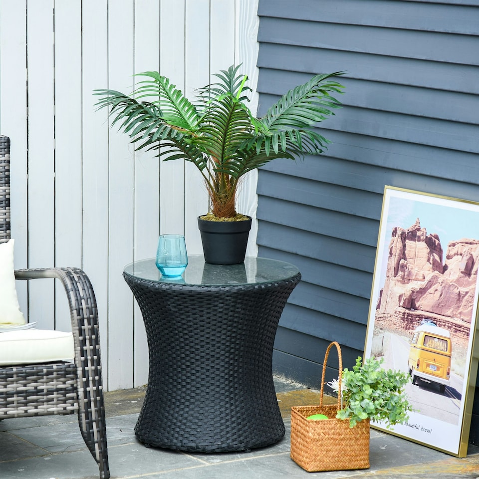 image 1 of Outsunny 60cm/2FT Artificial Palm Tree Fake Plant in Pot Indoor Décor