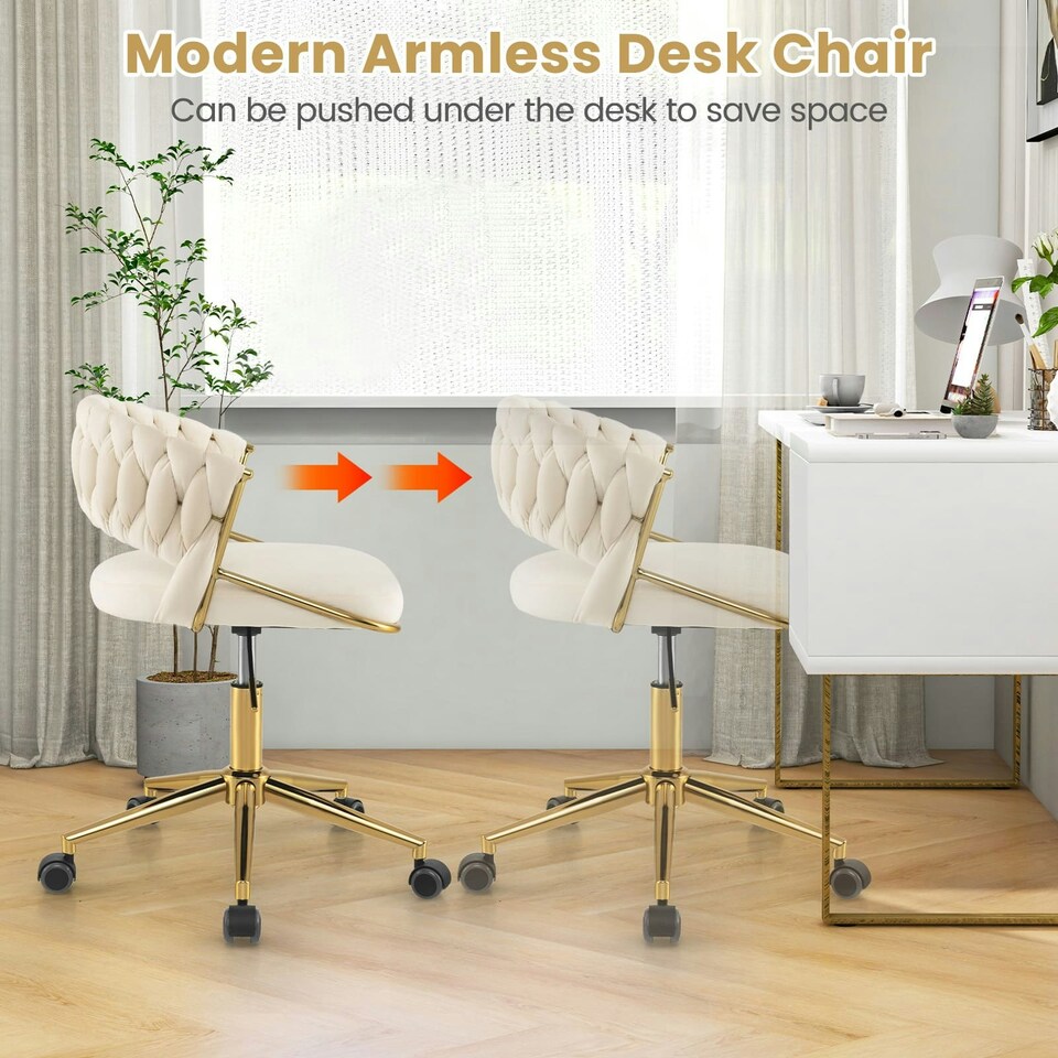 image 1 of COSTWAY 2Pcs Swivel Home Office Chair Adjustable Computer Chair White