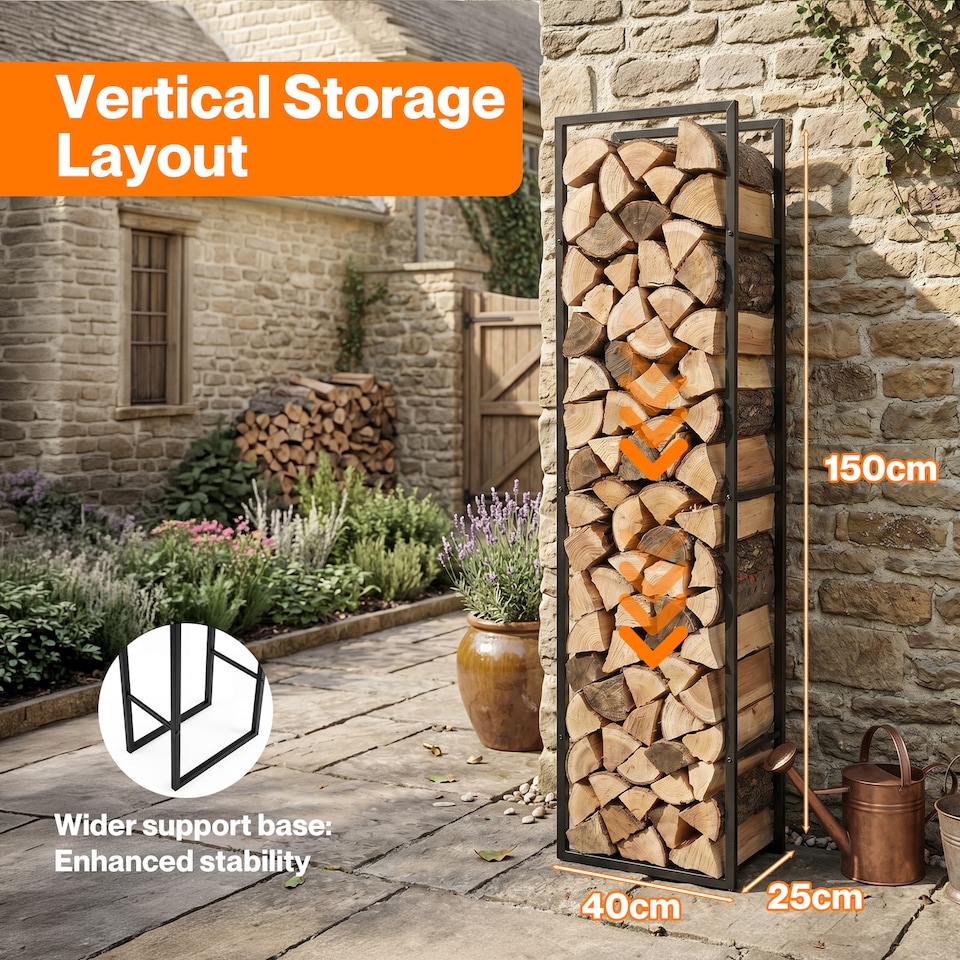 image 1 of Levede Firewood Rack Steel Outdoor Storage Log Holder Fireplace 40 x 25 x 150cm