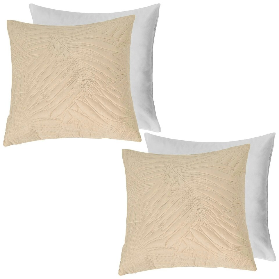 OHS 2 Pack Leaf Quilted Pinsonic Filled Cushion Pillow Covers, 45x45cm