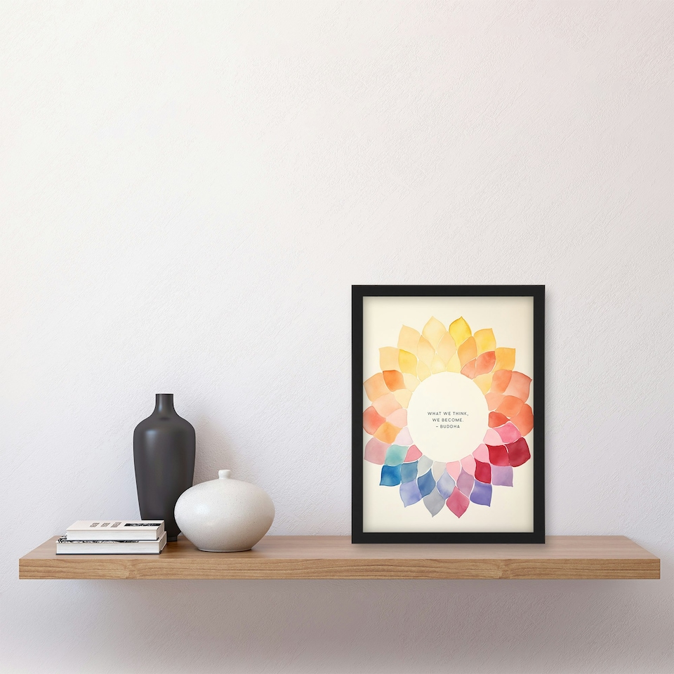 image 1 of What We Think Become Buddhist Mindfulness Black Framed Wall Art Print A4