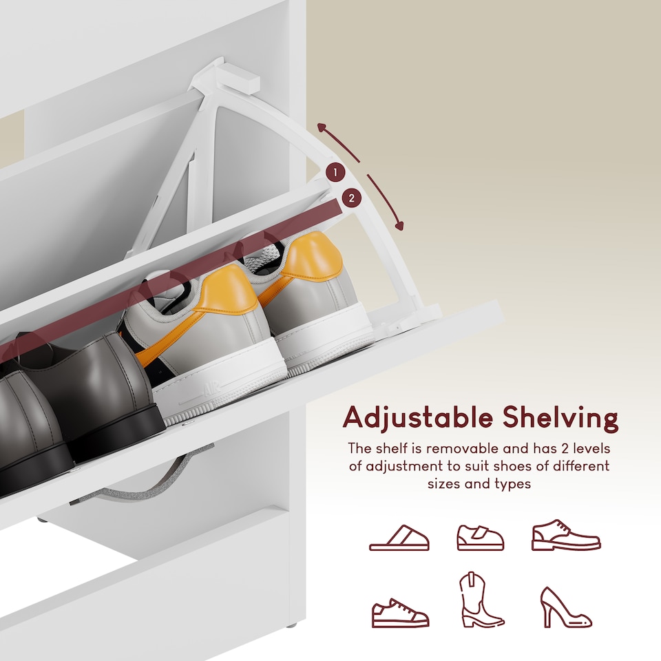 image 1 of Vida Designs 3 Drawer Shoe Cabinet Shoe Rack Storage Cupboard, White