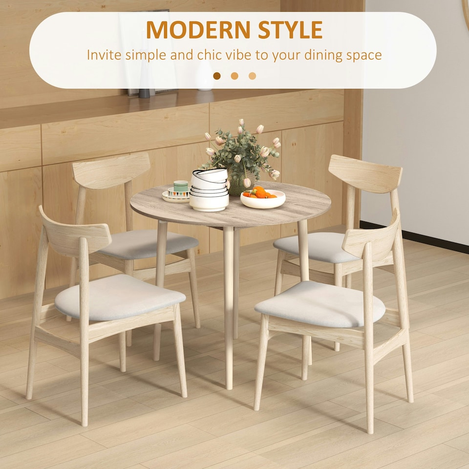 image 1 of HOMCOM Foldable Dining Table, Round Drop Leaf Table, Wood Legs, Grey