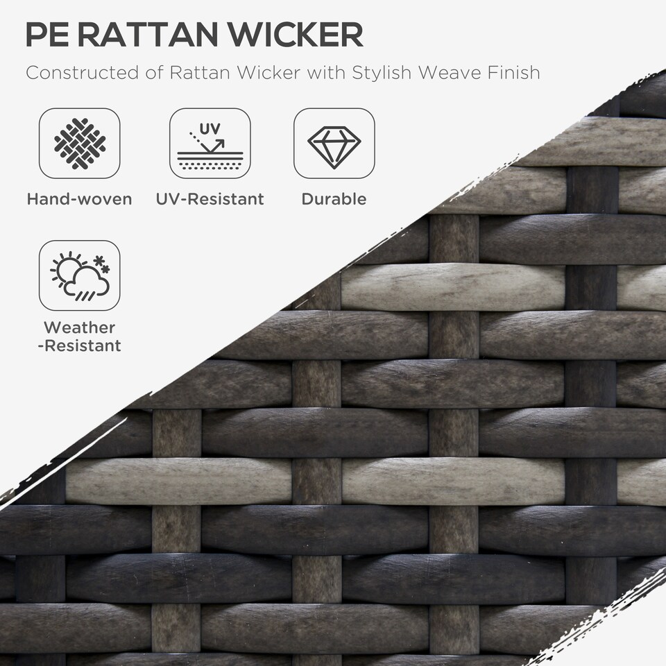 image 1 of Outsunny Armless Rattan Garden Chair, Outdoor Rattan Chair with Cushions, PE Wicker Garden Furniture with Steel Frame, Adjustable Footpads for Garden, Terrace, Deep Grey | Grey | One Size