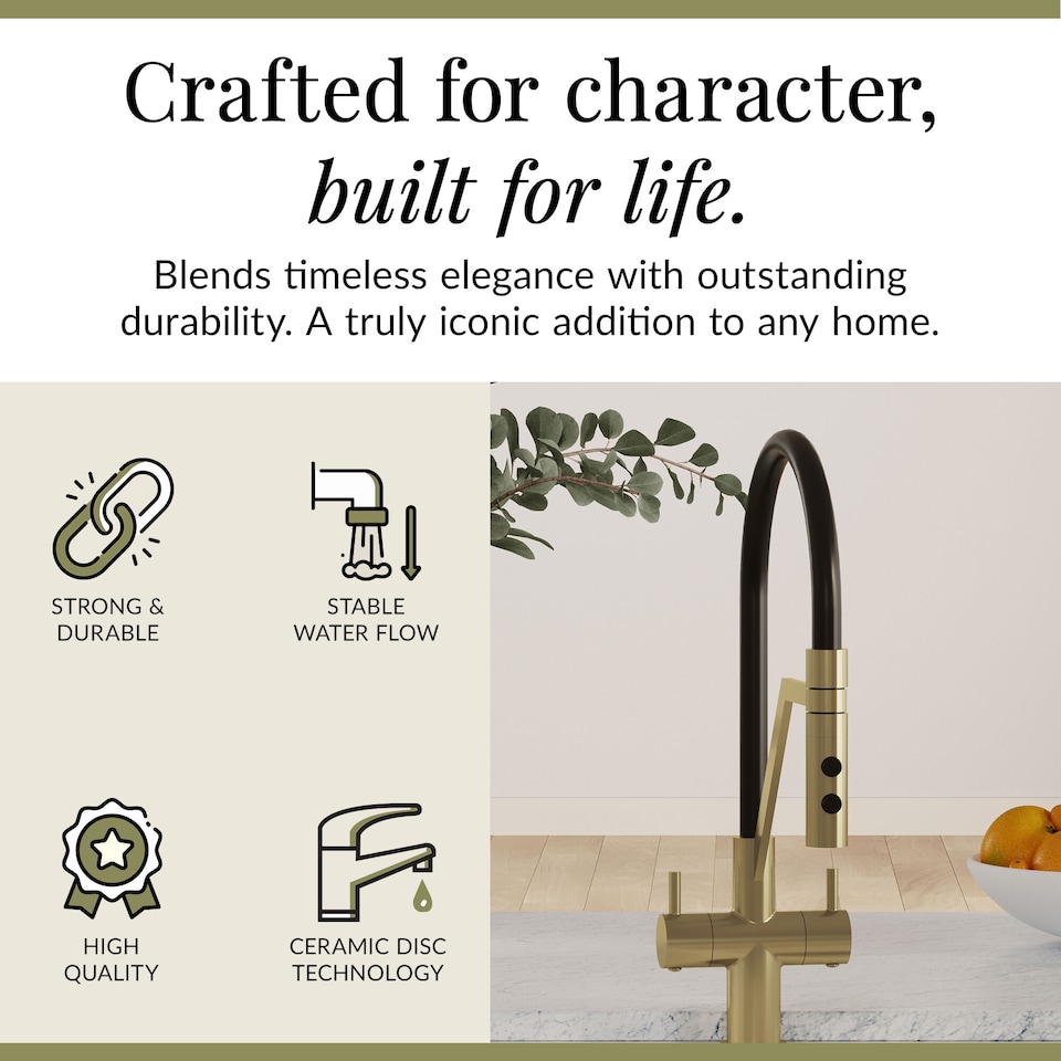 image 1 of Rana Kitchen Mono Mixer Tap Dual Lever Brushed Brass | Copper | Brushed Brass | 1