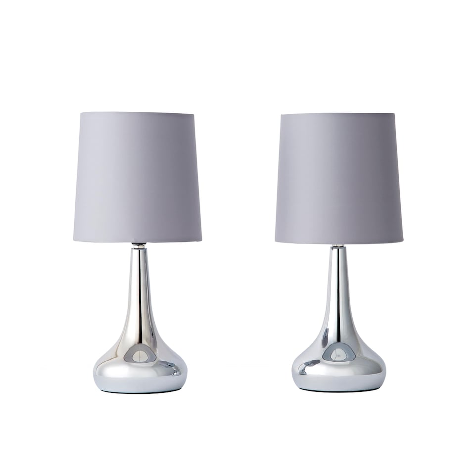 image 1 of ValueLights Teardrop Pair Chrome Touch Table Lamps Grey Shade | Grey