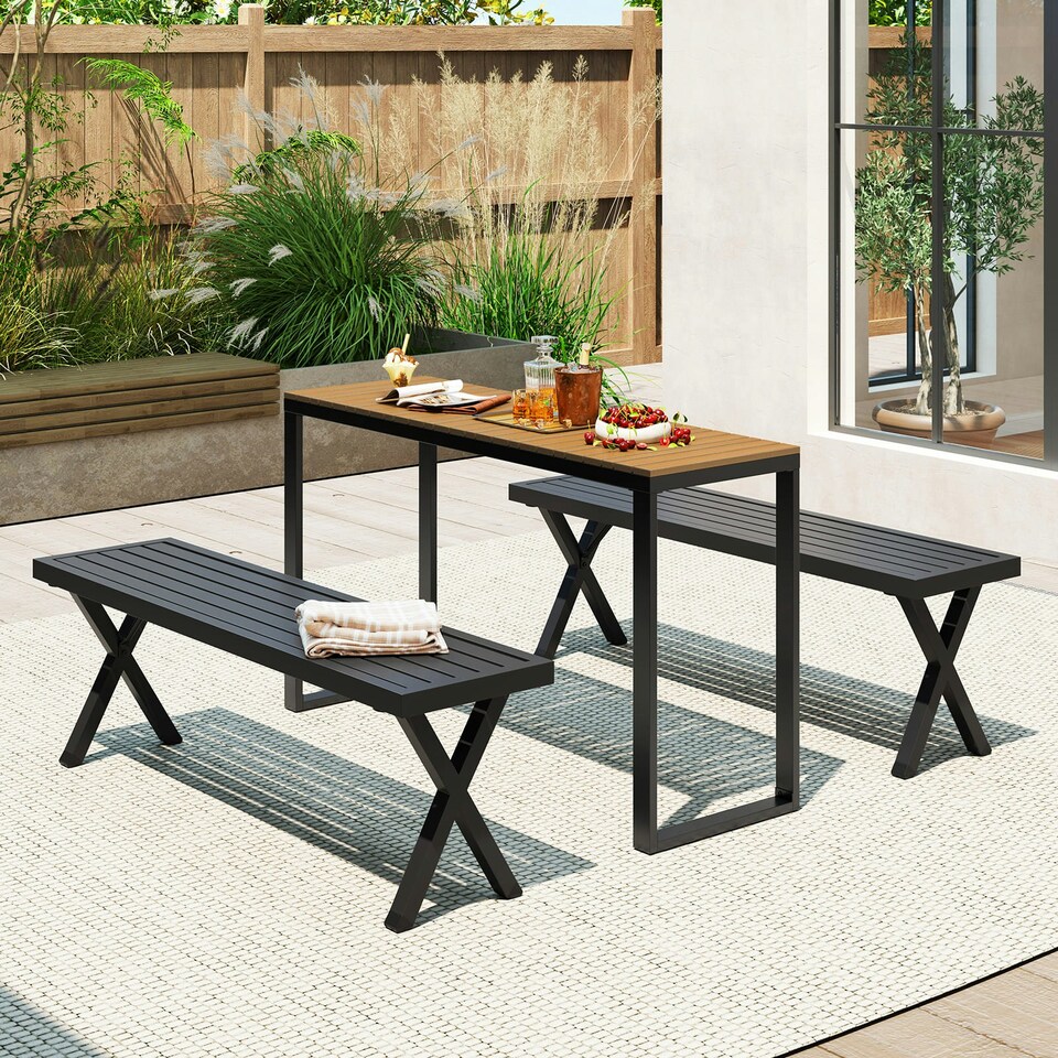 image 1 of COSTWAY Outdoor Rectangle Patio Side Table w/Metal Frame Brown