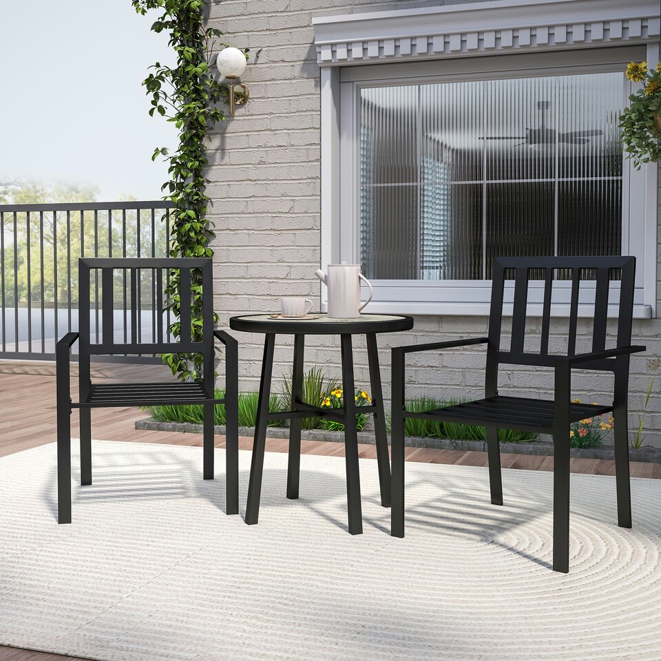 image 1 of Outsunny 3 Piece Patio Bistro Set with Plastic Top, 2 Stackable Chairs, Grey | Multi | One Size | 1