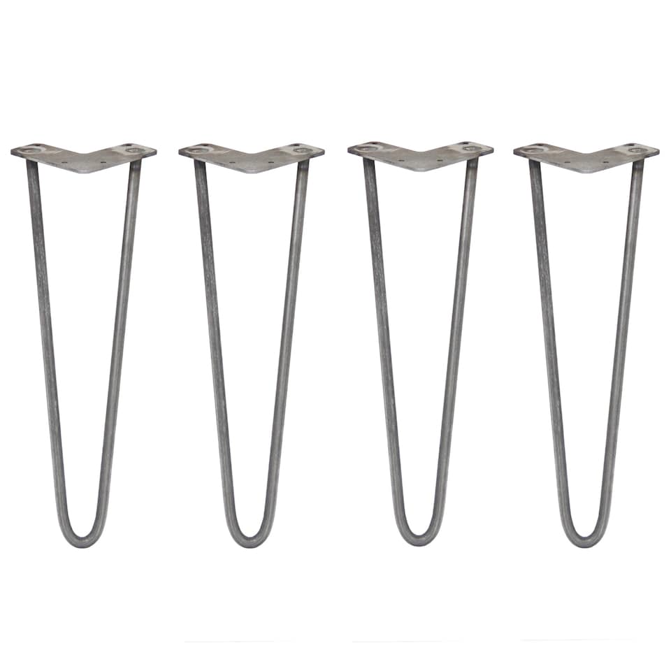 image 1 of 4 x 16" Hairpin Legs - 2 Prong - 12mm - Raw Steel