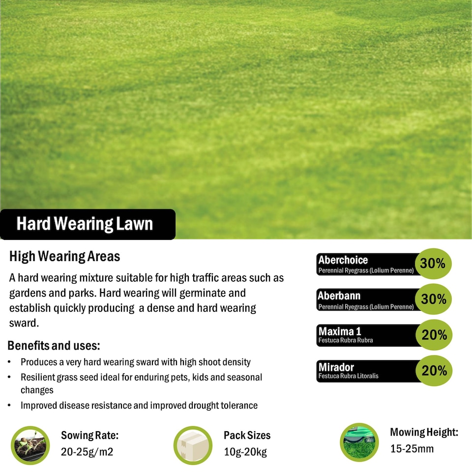 image 1 of Pegdev Hardwearing Grass Seed Resilient Lawn High Yield for Gardens & Parks 1kg
