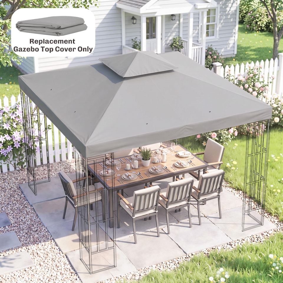 image 1 of Outsunny 3(m) 2 Tier Garden Gazebo Top Cover Replacement Canopy Roof Light Grey | Grey