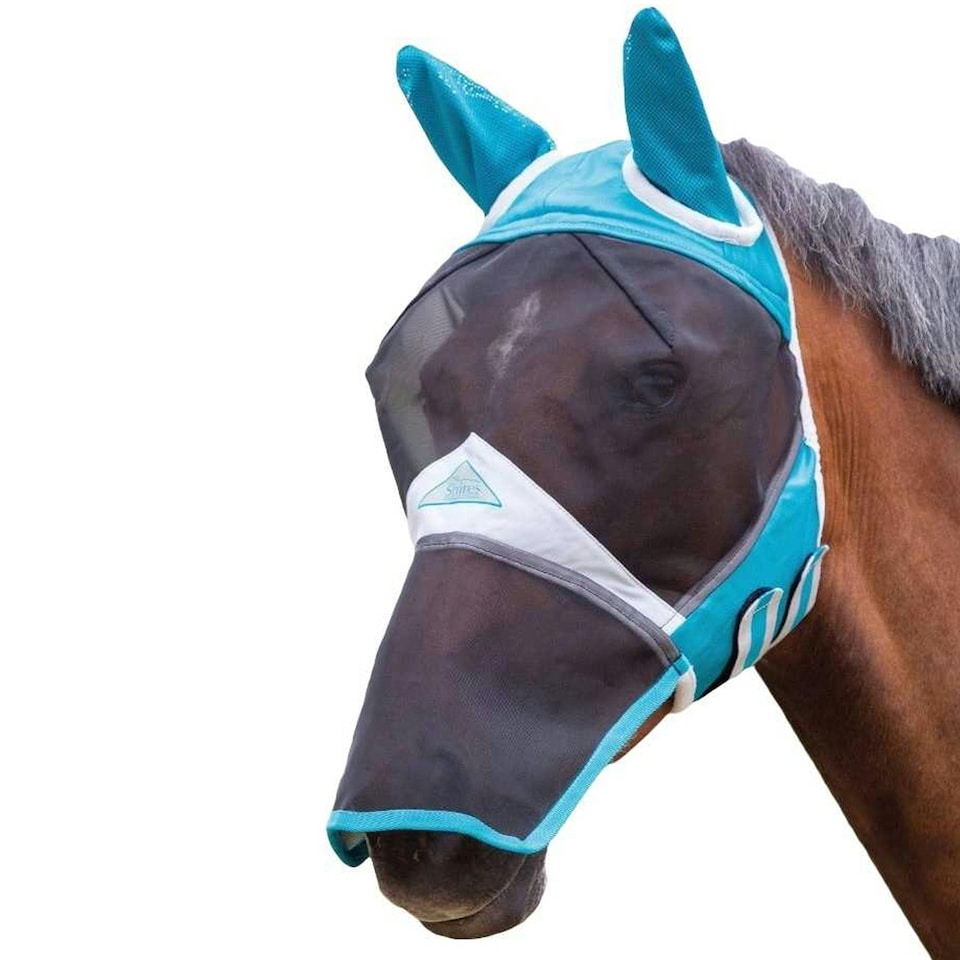 image 1 of Shires Fine Mesh Horse Fly Mask With Ears & Nose - Teal - Pony