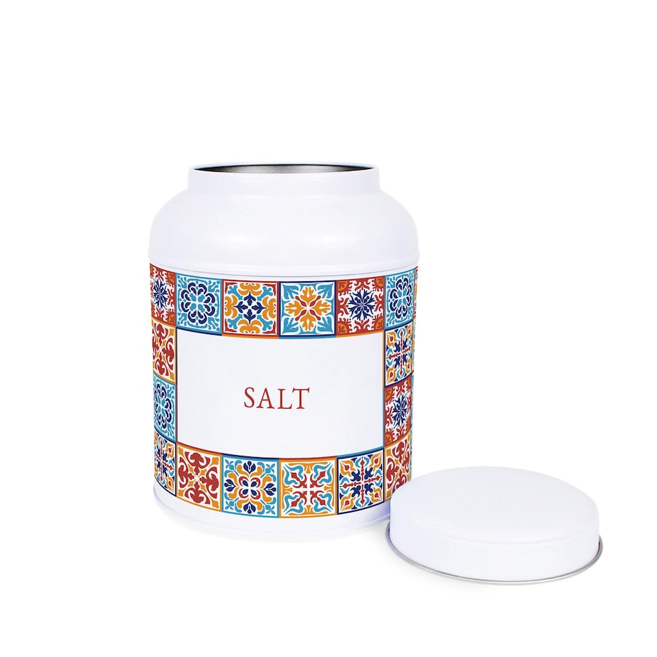 image 1 of Moroccan Tile Salt Canister - Small Domed Lid Kitchen Storage Jar