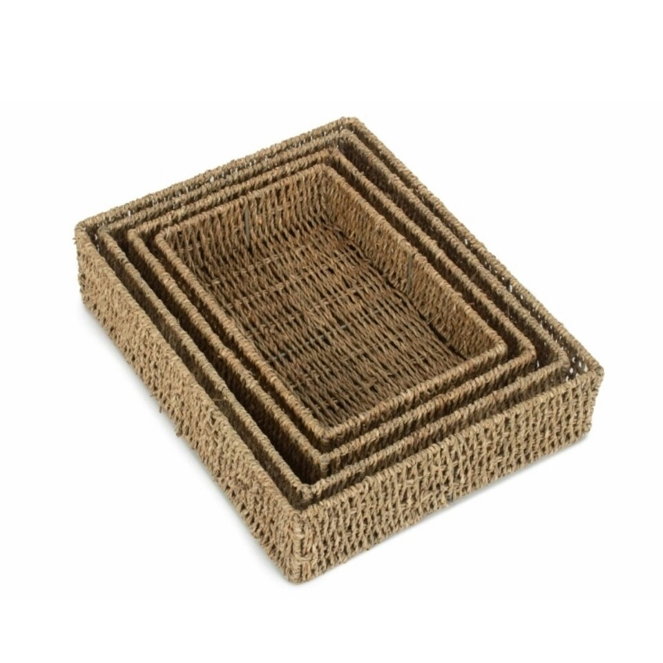 image 1 of Set of 4 Rectangular Seagrass Tray Brown | Brown