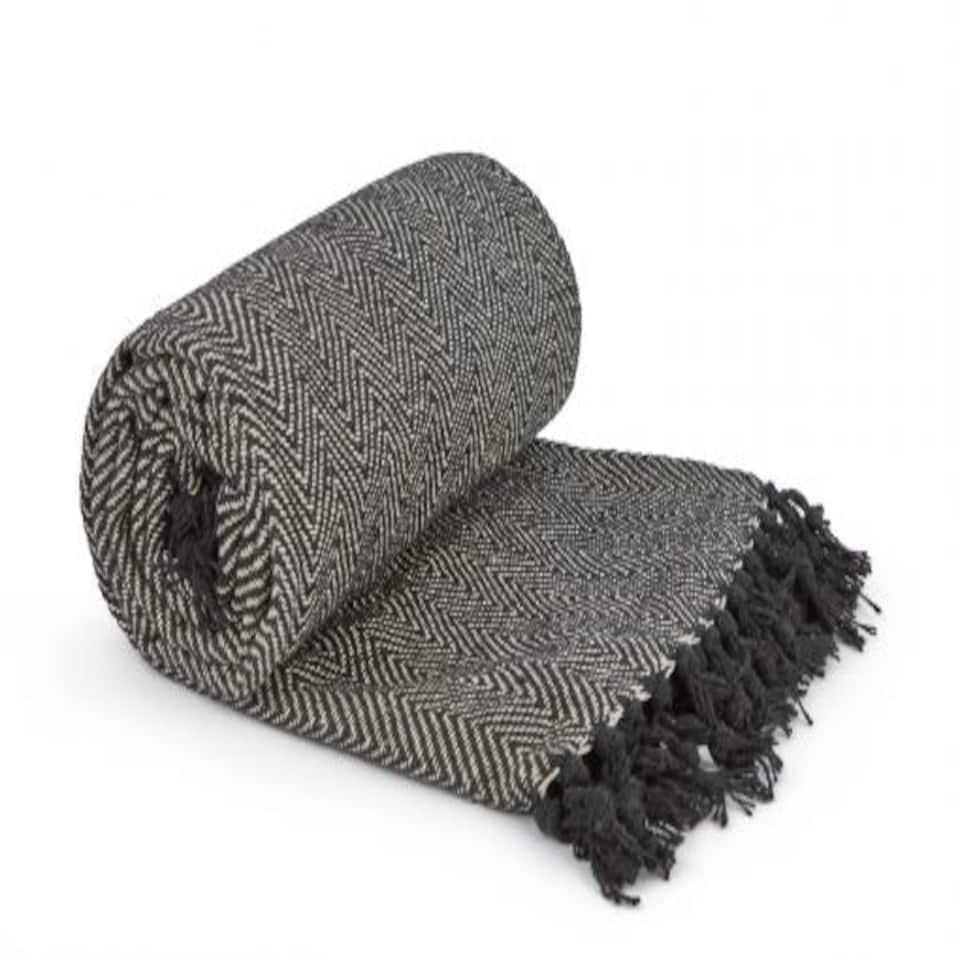 image 1 of Hartley Collection Recycled Cotton Throw in Black (90" x 100")