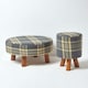 image 5 of Homescapes Grey and Yellow Tartan Fabric Flat Circular Stool with Wooden Legs | Grey | 62 x 62 x 30 cm