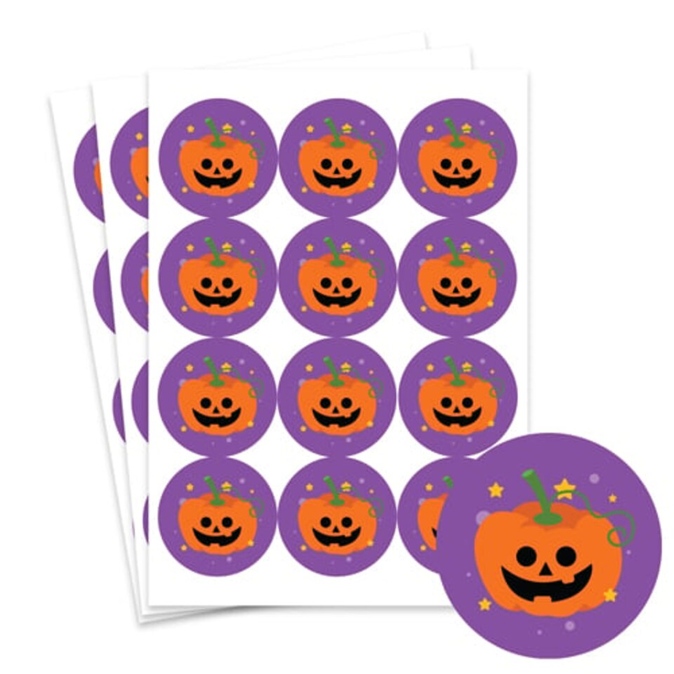 image 1 of Pumpkin Purple Halloween Round Stickers 60mm - Sheet of 12