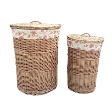 Set of 2 Light Steamed Round Laundry Baskets with Garden Rose Lining | Multi | Garden Rose