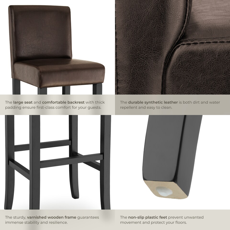 image 1 of Bar Stools with a padded backrest and faux leather cover | Brown | brown | 41 x 40 x 107 cm | 4