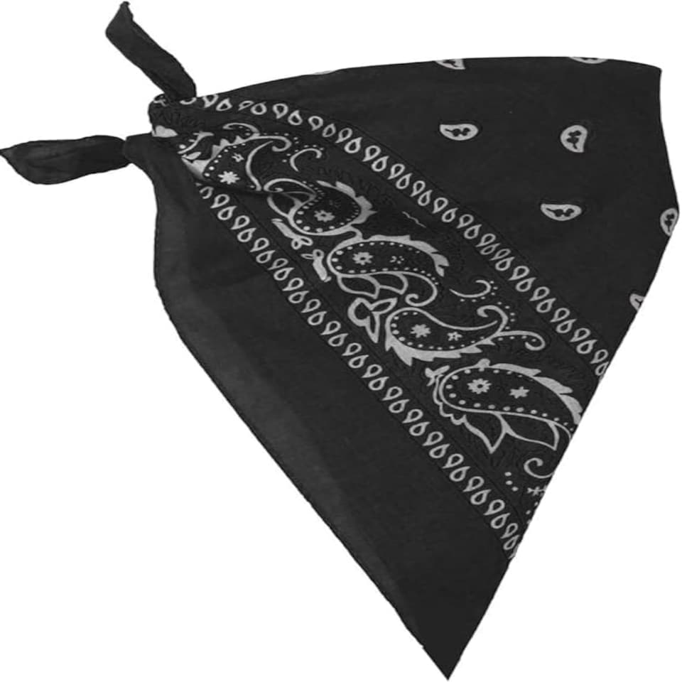 image 1 of Cowboy Fancy Dress Set – Black Studded Hat & Black Paisley Bandana Black | One Size