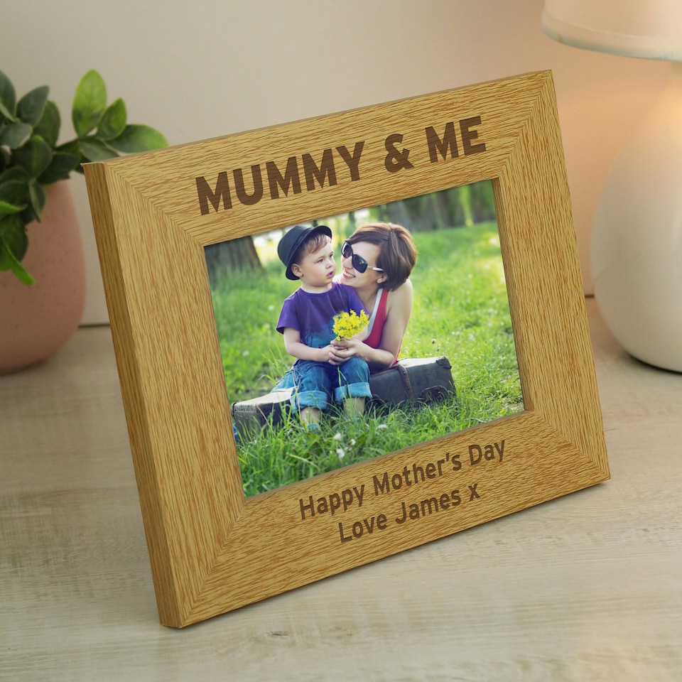 image 1 of Personalised Oak Finish 6x4 Mummy & Me Photo Frame Brown | One Size