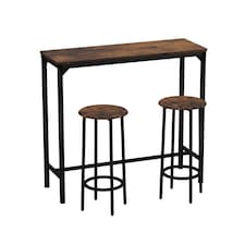 CANCUN Bar Table & Stools Set Kitchen Dining Breakfast Industrial Furniture | Multi | 3 Piece Rustic Brown
