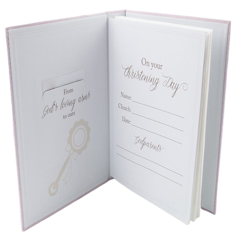 image 1 of White Faux-Silk Bow and Silver Plated Cross Christening Photo Album in Pink