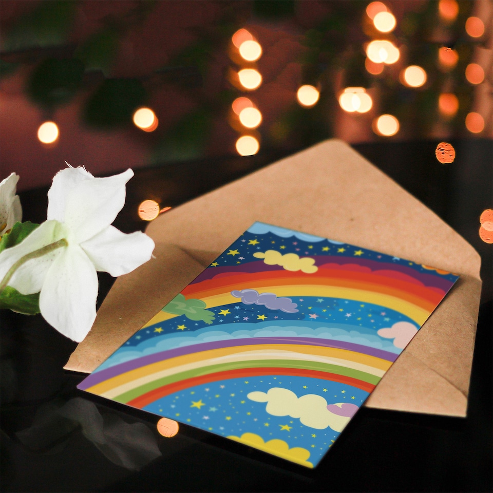 image 1 of Rainbows Stars Happy Colourful Dreamy Night Good Luck Card