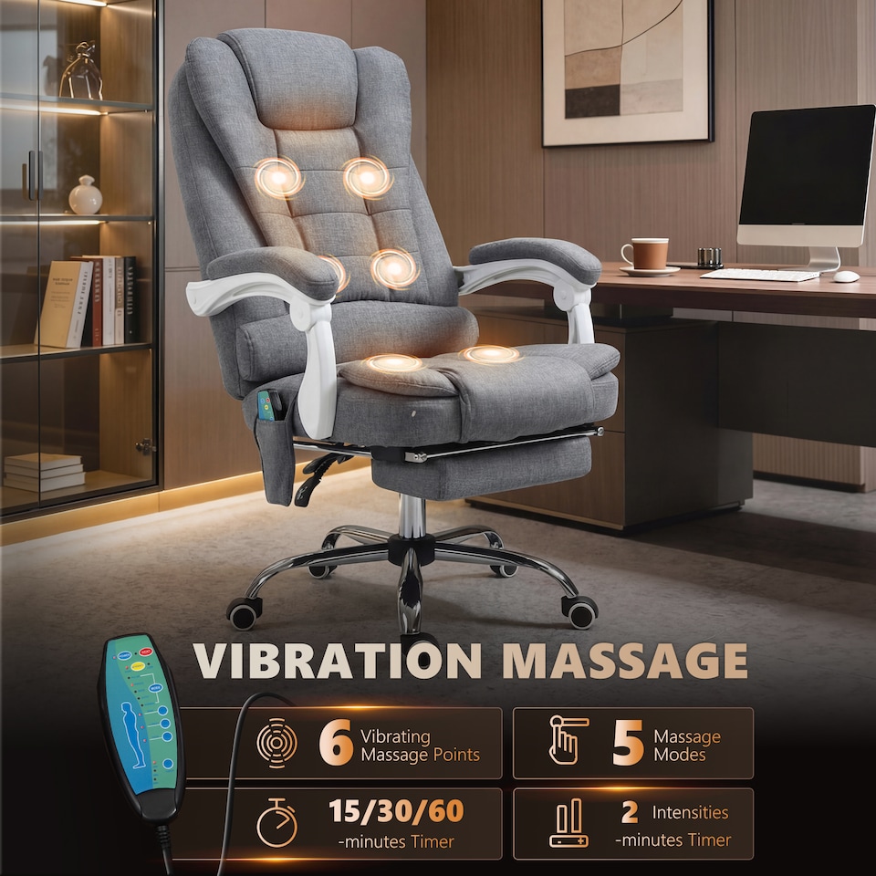 image 1 of Vinsetto Ergonomic Heated 6 Points Vibration Massage Office Chair, Grey