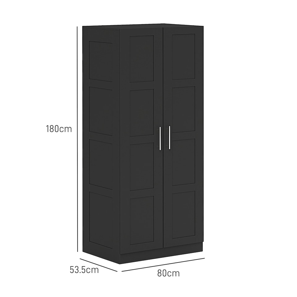 image 1 of HOMCOM 2 Door Wardrobe for Bedroom, Double Wardrobe with Shelves and Hanging Rail, Modern Bedroom Furniture, 80x54x180cm, Black