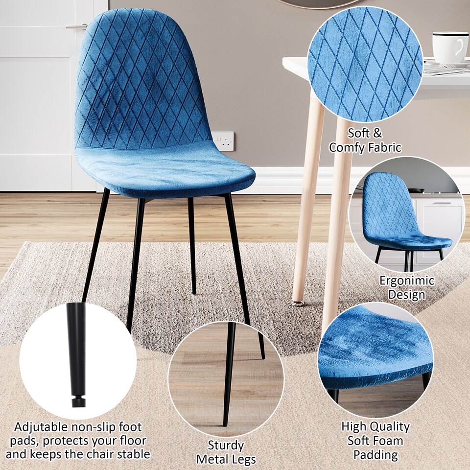 image 1 of Vida Designs Luton Set of 2 Dining Chairs Upholstered Fabric Padded Chair, Blue | Blue | Blue