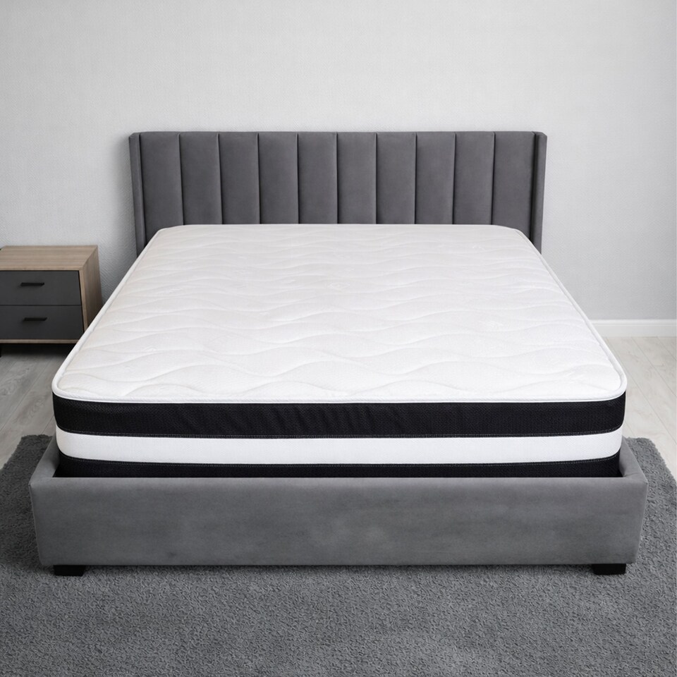 image 1 of 8 Inch Deep Black and White 3D Airflow Micro Quilted Foam Free Mattress | Black | Double