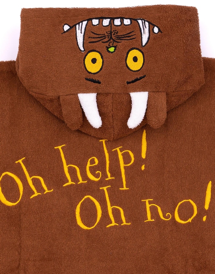 image 1 of The Gruffalo Kids Towel Poncho | Brown Bath Towel For Boys & Girls with 3D Ears | Woodlands Story Book Swimwear | Hooded Graphic Beach Cover Up | Cosy Swim Accessory Gift for Children