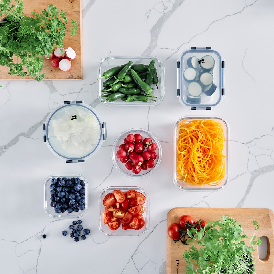 image 1 of Neo 7 Containers & 7 Lids Glass Food Storage Containers Set with Snap Locking Lids Meal Prep Airtight Lunch Box Microwave Oven Freezer and Dishwasher Friendly - 7 Piece