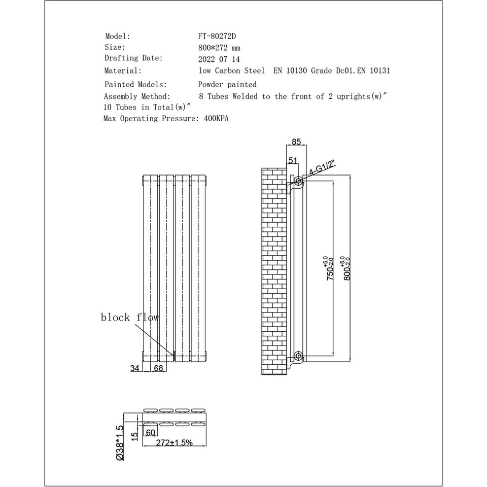 image 1 of Typhoon Designer Double Panel Heated Bathroom Radiator - White - (H) 800mm x (W) 272mm