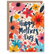 Mothers Day Card Colourful Simple Spring Flowers Mum Card